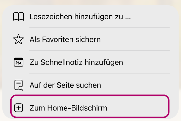 Teilen-Menü mit Zum Home-Bildschirm